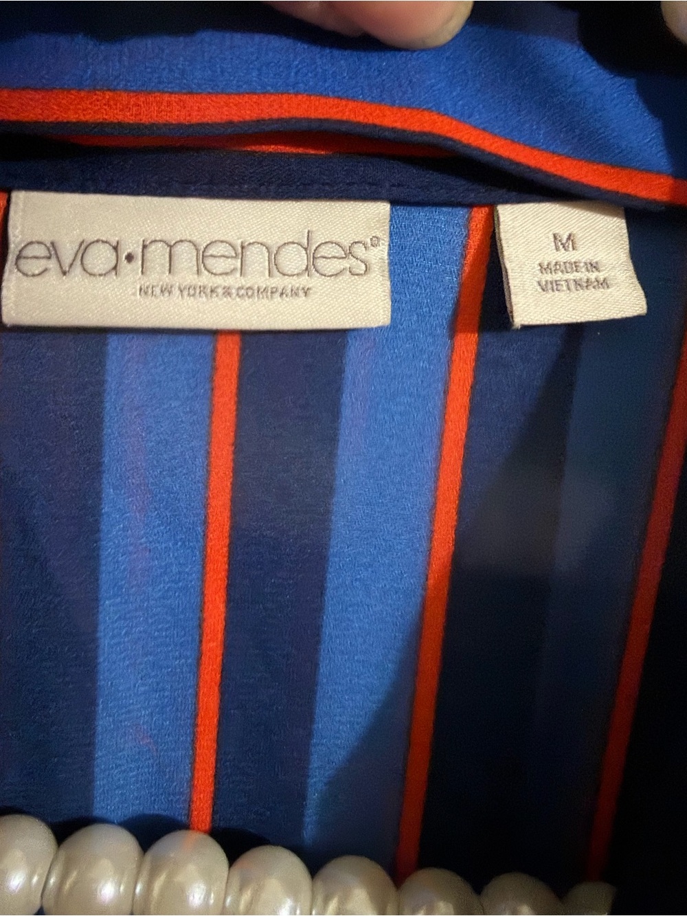 New York & Company Navy and Orange Striped & Pleated Midi Dress - Picture 10 of 15